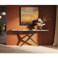 Konsolentisch Edge Boot 180x40 cm Keramik Laminam Travertino Bianco Creme-Weiß Estelo Metall Effektfinish Titan
