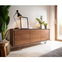Sideboard Stonegrace 175 cm Akazie Braun Steinfurnier 2 Türen 3 Schubladen V-Fuß Schwarz