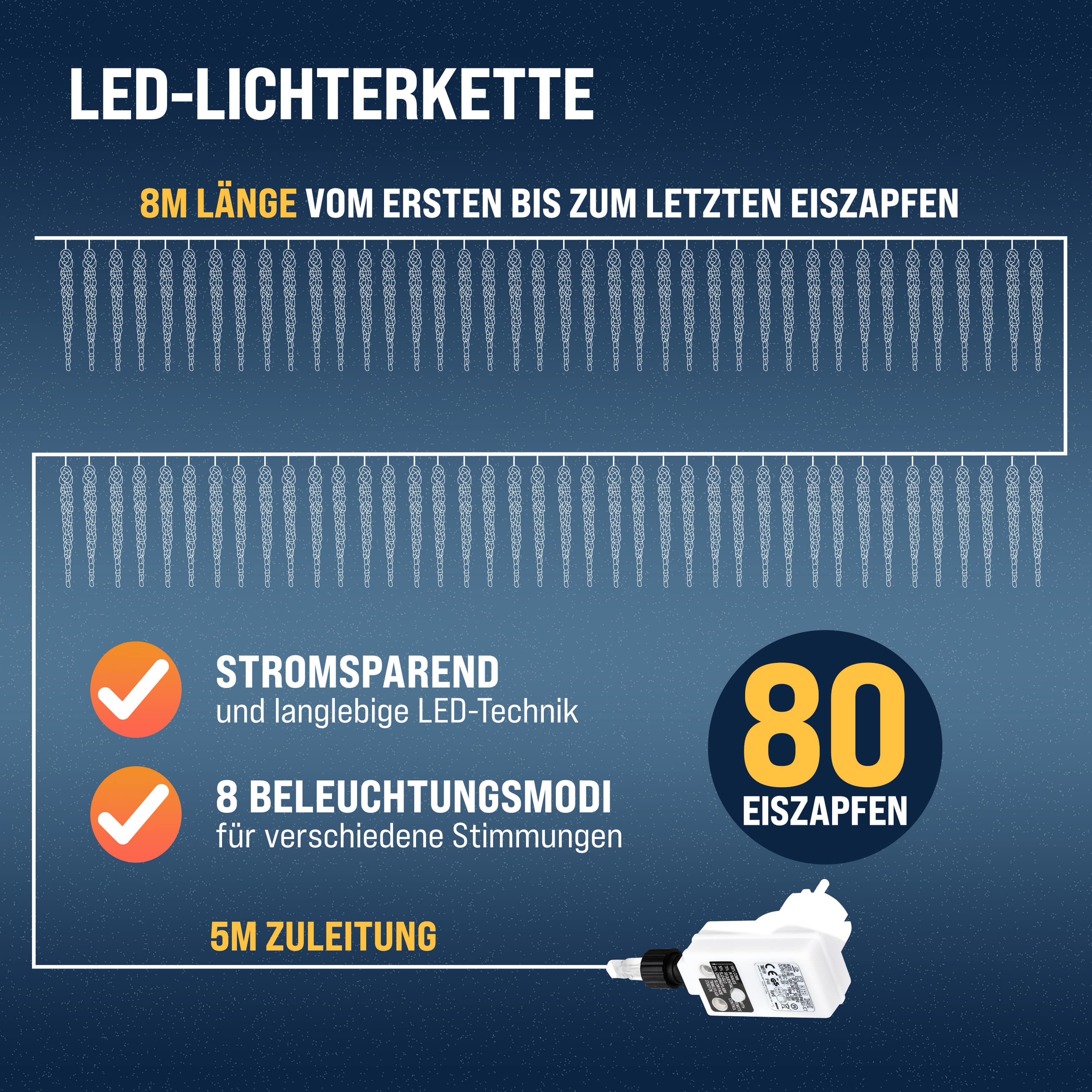 monzana Lichterkette Eiszapfen Weiß 13m – Bild 2