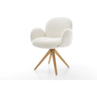 Drehstuhl Nube-Flex mit Armlehnen Bouclé Soft Beige Holzgestell kantig Natur 360 drehbar Taschenfederkern