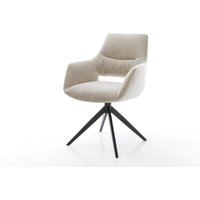 Drehstuhl Yago-Flex mit Armlehnen Webstoff Soft Beige Kreuzgestell breit Schwarz 360 drehbar Wippfunktion Taschenfederkern