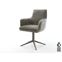 Drehstuhl Heira-Flex mit Armlehnen Bouclé Soft Schlamm Fußkreuz Effektfinish Titan 360 drehbar Wippfunktion Taschenfederkern – Bild 2