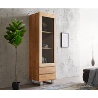 Vitrine Live-Edge 60x190 cm Akazie Natur Baumkante 1 Tür 2 Schubladen Massiv
