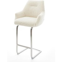 Barstuhl Alja-Flex Teddystoff Beige Freischwinger Flach Edelstahl Silberfarben Taschenfederkern