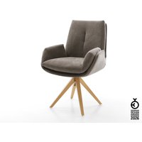 Drehstuhl Clea-Flex Strukturstoff Soft Taupe Holzgestell kantig Natur 360 drehbar – Bild 2