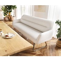 Esszimmerbank Taya-Flex 200 cm Bouclé Creme-Weiß Kufengestell flach Effektfinish Titan Taschenfederkern – Bild 2