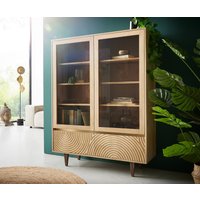 Vitrine Budaya 115x135 cm Mango Natur 4 Türen Fuß vierkant