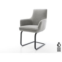 Freischwinger Heira-Flex mit Armlehnen Strukturstoff Soft Grau Freischwinger flach Schwarz Taschenfederkern – Bild 2