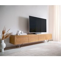 Lowboard Kayu 220 cm Akazie Natur 4 Türen V-Fuß