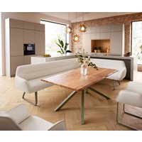 Esszimmerbank Taya-Flex 285x190 cm Bouclé Creme-Weiß Kufengestell flach Effektfinish Titan Taschenfederkern Rechts