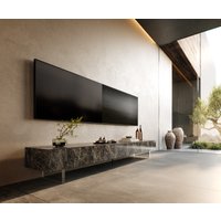 Lowboard Cuor 250 cm Keramik Emperador Extra Lucidato Dunkelbraun 1 Klappe 1 Schubfach Fuß Schwebeoptik Acrylglas – Bild 2