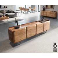 Lowboard Kiano 200 cm Akazie Natur 4 Türen V-Fuß Edelstahl Raumteiler