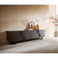 Lowboard Tereos 220 cm Esche Dunkelbraun 3D Effekt 4 Türen Kufe Metall Schwarz
