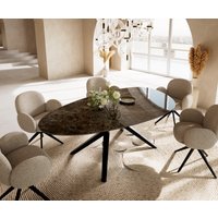 Esstisch Edge Oval 220x120 Keramik Emperador Extra Lucidato Dunkelbraun Zenthara kantig Metall Schwarz