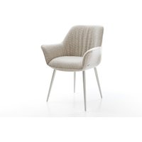 Esszimmerstuhl Keila-Flex mit Armlehnen Webstoff Soft Beige 4-Fuß konisch Edelstahl