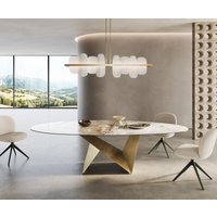 Esstisch Edge Oval 280x130 Keramik Minas Melange Weiß-Beige Origami Metallic Gold
