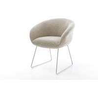 Esszimmerstuhl Vinka-Flex mit Armlehnen Webstoff Soft Beige Kufengestell Edelstahl Taschenfederkern