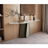 Konsolentisch Edge Polygonal 180x50 cm Keramik Minas Melange Weiß-Beige Livos Metall Effektfinish Titan