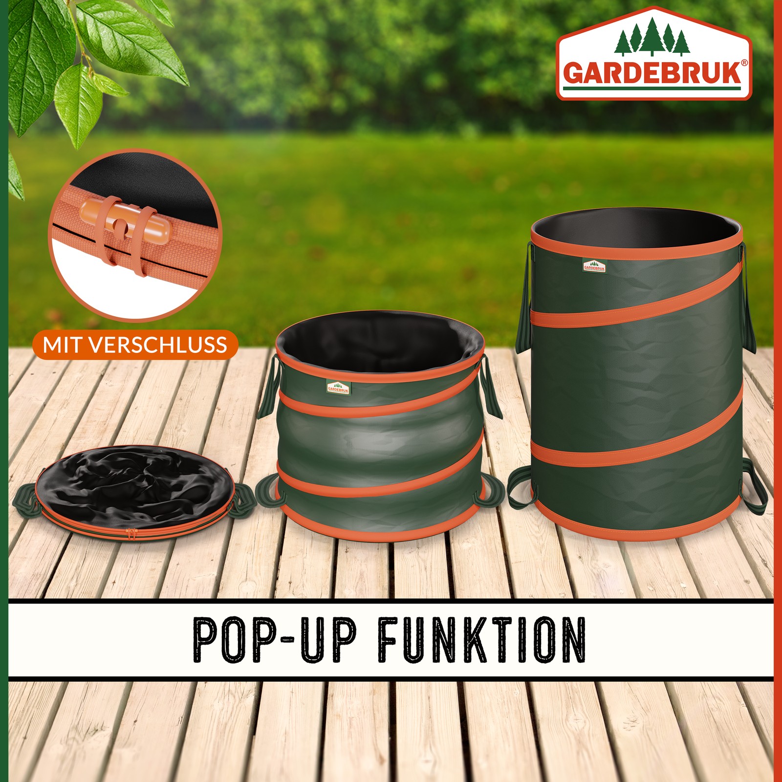 Gardebruk Popup Gartenabfallsack 3er-Set Grün je 85 Liter – Bild 3