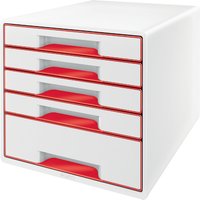 LEITZ Schubladenbox WOW CUBE, 5 Schübe, perlweiß/rot – Bild 2