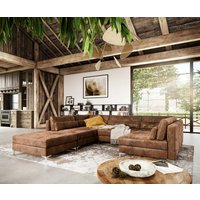 DELIFE Elio Ecksofa Lederimitat Braun