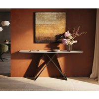 Konsolentisch Edge Boot 180x40 cm Keramik Laminam Travertino Bianco Creme-Weiß Velio Metall Effektfinish Titan