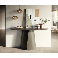 Konsolentisch Edge Boot 140x40 cm Keramik Emperador Extra Lucidato Dunkelbraun Livos Metall Effektfinish Titan