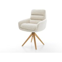 Drehstuhl Abelia-Flex mit Armlehnen Teddystoff Beige Holzgestell kantig Natur 360 drehbar