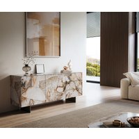Sideboard Cuor 180 cm Keramik Patagonia Poliert 2 Türen 3 Schubfächer Fuß Schwebeoptik Metall Schwarz