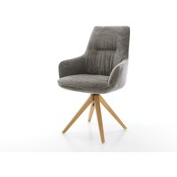 Drehstuhl Zelia-Flex mit Armlehnen Bouclé Soft Schlamm Holzgestell kantig Natur 360 drehbar Taschenfederkern