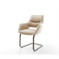 Freischwinger Yago-Flex mit Armlehnen Mikrofaser Beige Vintage Freischwinger flach Effektfinish Titan Taschenfederkern