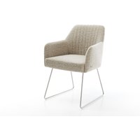Esszimmerstuhl Greg-Flex Webstoff Soft Beige Kufengestell Edelstahl Taschenfederkern