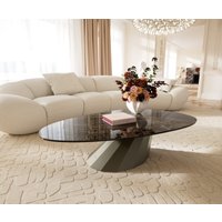 Couchtisch Edge Oval 140x75 cm Keramik Emperador Extra Lucidato Dunkelbraun Parabi Metall Effektfinish Titan