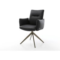 Drehstuhl Jova-Flex mit Armlehnen Echt-Leder Schwarz Kreuzgestell breit Effektfinish Titan 360 drehbar Taschenfederkern – Bild 2
