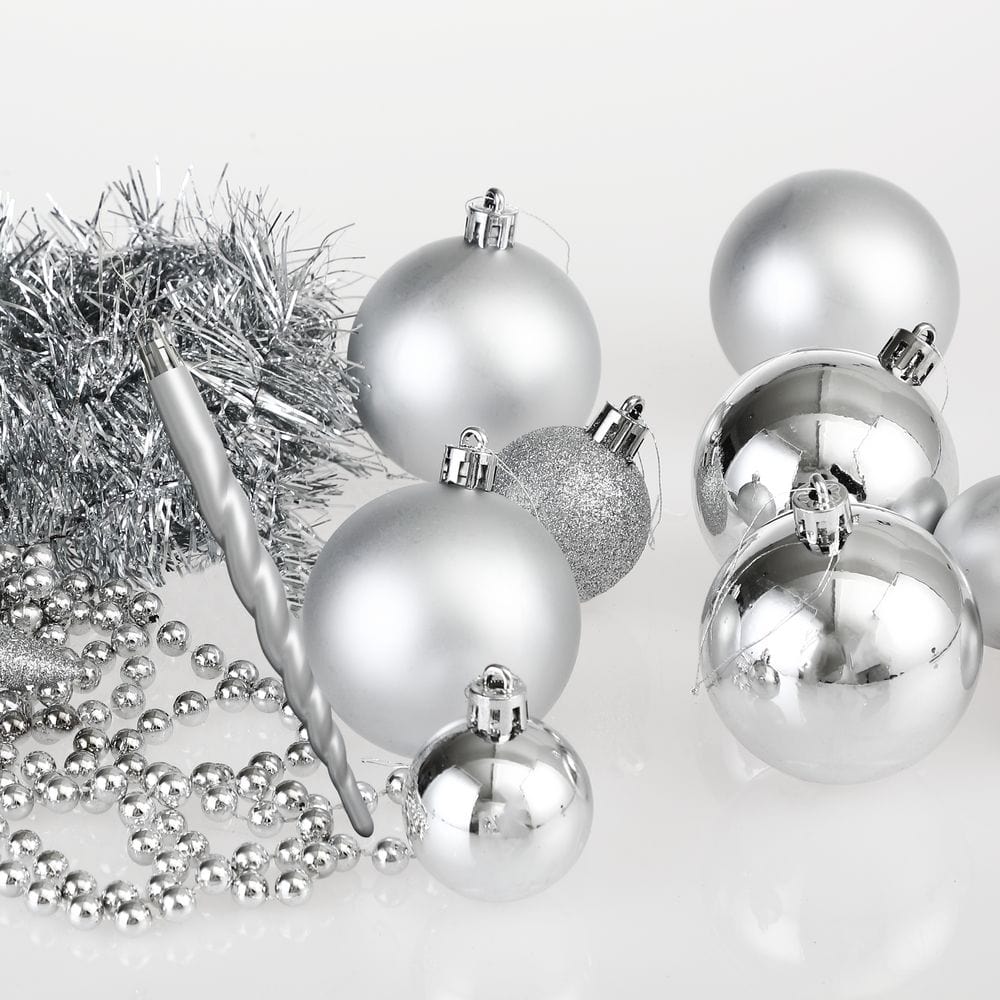 Deuba Weihnachtskugeln Silber 77 tlg in matt glänzend & glitzernd – Bild 2