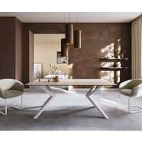 Esstisch Edge 200x100 Keramik Laminam Travertino Bianco Creme-Weiß Zenthara kantig Metall Weiß