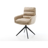 Esszimmerstuhl Abelia-Flex mit Armlehnen Mikrofaser Beige Vintage Kreuzgestell breit Schwarz