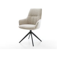 Drehstuhl Zelia-Flex mit Armlehnen Webstoff Soft Beige Kreuzgestell breit Schwarz 360 drehbar Wippfunktion Taschenfederkern – Bild 2