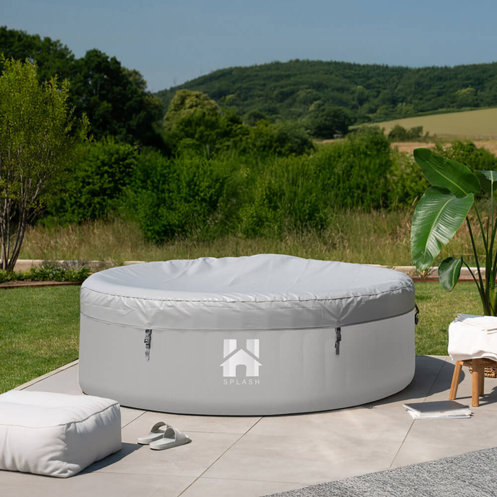 Outdoor Whirlpool inkl. Kissen, Getränkehalter und Sonnendach SPLASH - Ø208 cm 6 Personen Grau – Bild 3