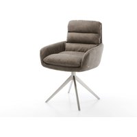 Drehstuhl Abelia-Flex mit Armlehnen Mikrofaser Taupe Vintage Kreuzgestell breit Edelstahl 360 drehbar Wippfunktion