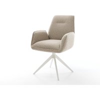 Drehstuhl Zoa-Flex Bouclé Schlamm Kreuzgestell breit Weiß 360 drehbar Wippfunktion Taschenfederkern