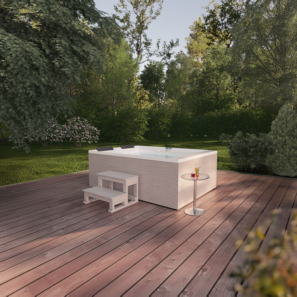 Outdoor Whirlpool NIMBUS mit Treppe und Thermoabdeckung - 190 x 140 cm für 2 Personen – Bild 3
