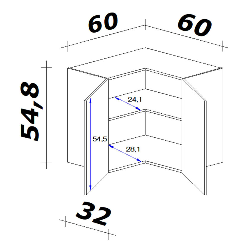 Eck-Hängeschrank Weiß Wito 60/60x54x32cm – Bild 3