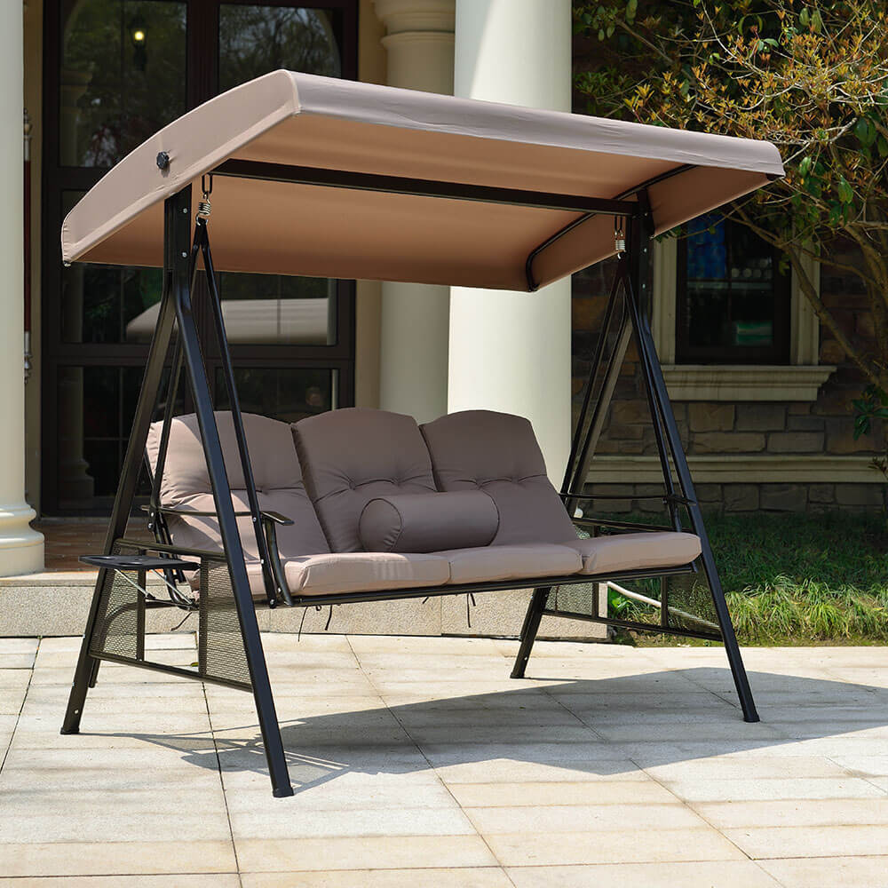 Hollywoodschaukel 3-Sitzer DESCANSO - 115 x 198 cm Beige mit Abdeckung – Bild 3