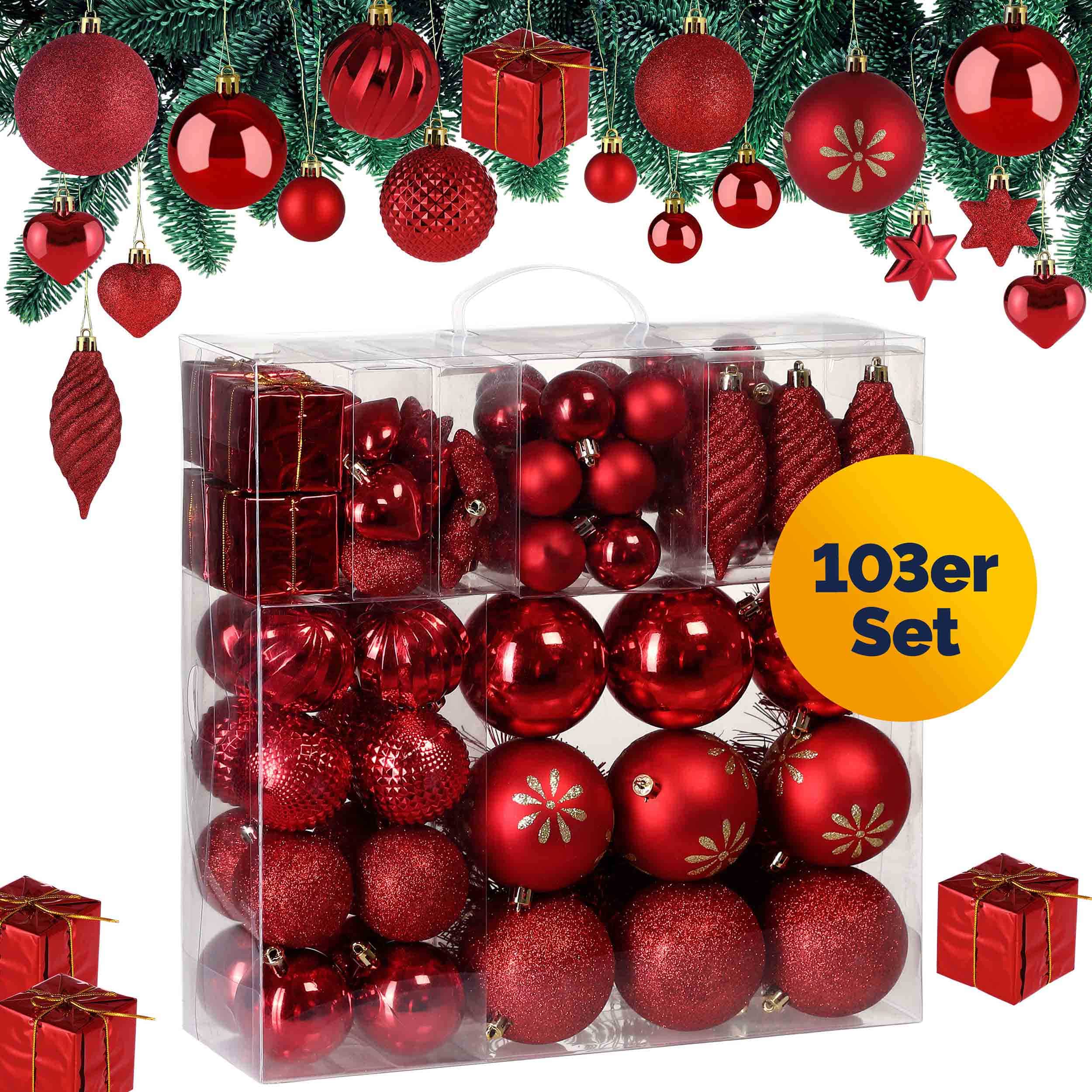 Deuba Weihnachtskugeln 103-teilig Rot bruchsicher glänzend matt glitzer – Bild 2