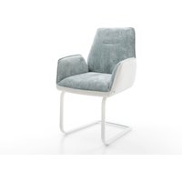 Freischwinger Zoa-Flex Materialmix Echtleder Weiß-Pastellblau Freischwinger flach Weiß Taschenfederkern