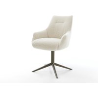 Drehstuhl Alja-Flex mit Armlehnen Teddystoff Beige Fußkreuz Effektfinish Titan 360 drehbar Wippfunktion Taschenfederkern