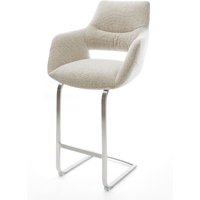 Barstuhl Yago-Flex Webstoff Soft Beige Freischwinger Flach Edelstahl Silberfarben Taschenfederkern