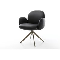 Drehstuhl Nube-Flex mit Armlehnen Echt-Leder Schwarz Kreuzgestell breit Effektfinish Titan 360 drehbar Taschenfederkern