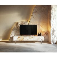 Lowboard Cuor 150 cm Keramik Minas Melange Weiß-Beige 1 Klappe 1 Schubfach Fuß Schwebeoptik Acrylglas – Bild 2
